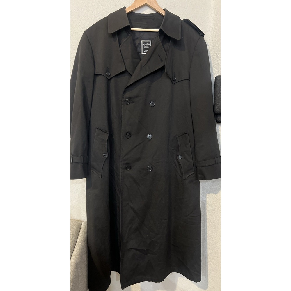 Christian Dior 44 LONG BLACK Monsieur Trench Coat Classic with Zip-in Wool Liner - Picture 6 of 12